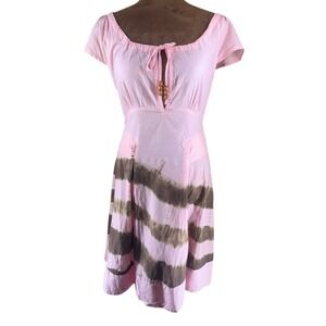 Boho Festival Tie Dye Midi Dress Pink Brown 2006 Deadstock Chaudry KC Med Fairy